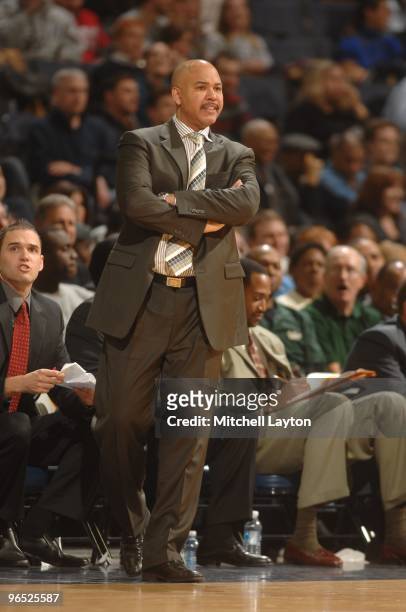 Stan Heath, head coach of the South Florida Bulls, looks on during a college basketball game against the Georgetown Hoyas on February 3, 2010 at the...
