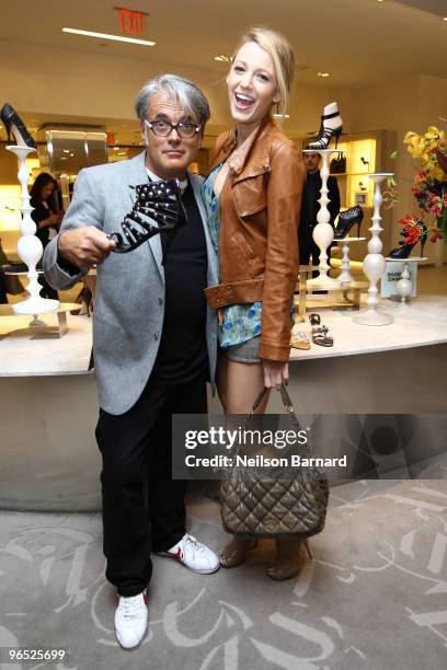 Actress Blake Lively and designer Giuseppe Zanotti visit Saks Fifth Avenue on October 9, 2009 in New York City.