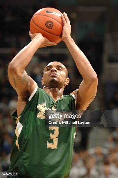 Chris Howard of the South Florida Bulls takes a jump shot during a college basketball game against the Georgetown Hoyas on February 3, 2010 at the...