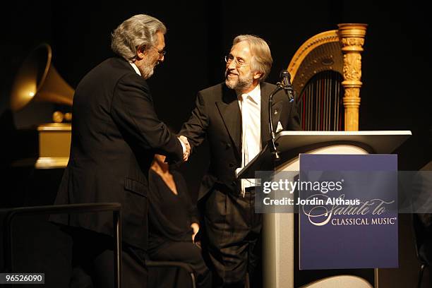 Placido Domingo and Neil Portnow during Grammy Salute To Classical Music at The Broad Stage on January 27, 2010 in Santa Monica, California.