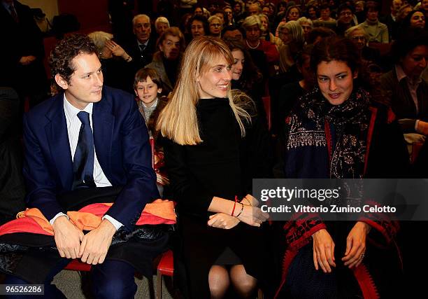 John Elkann, Lavinia Borromeo and Ginevra Elkann attend 'Nonna Carla' book launch on February 9, 2010 in Milan, Italy.