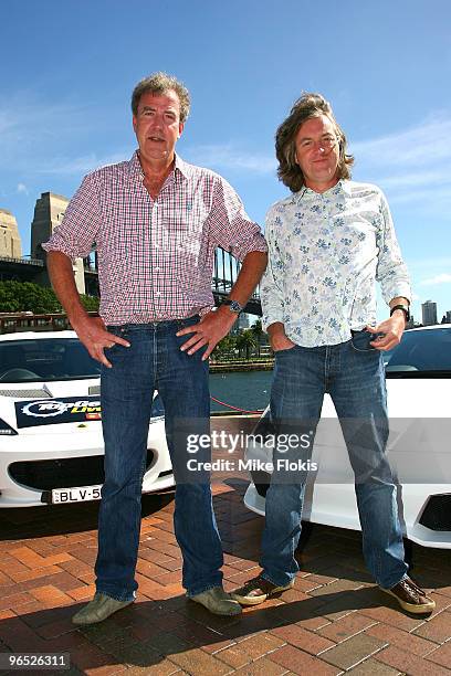 Presenterts Jeremy Clarkson and James May attend the Top Gear Live photo call ahead of the start of the Acer Arena live show tomorrow night, at...