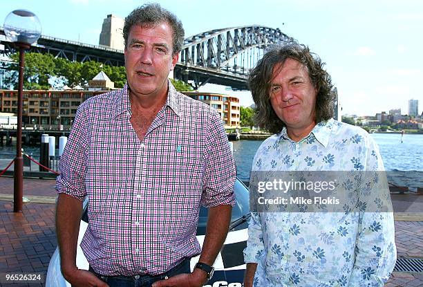 Presenterts Jeremy Clarkson and James May attend the Top Gear Live photo call ahead of the start of the Acer Arena live show tomorrow night, at...