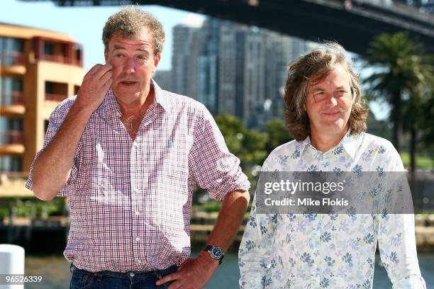 Presenterts Jeremy Clarkson and James May attend the Top Gear Live photo call ahead of the start of the Acer Arena live show tomorrow night, at...