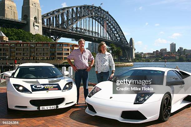 Presenterts Jeremy Clarkson and James May attend the Top Gear Live photo call ahead of the start of the Acer Arena live show tomorrow night, at...