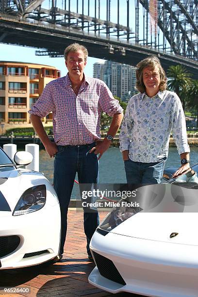 Presenterts Jeremy Clarkson and James May attend the Top Gear Live photo call ahead of the start of the Acer Arena live show tomorrow night, at...