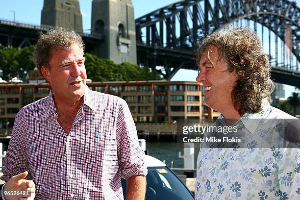 Presenterts Jeremy Clarkson and James May attend the Top Gear Live photo call ahead of the start of the Acer Arena live show tomorrow night, at...