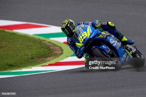 Andrea Iannone of Team SUZUKI ECSTAR during the 2018 MotoGP Italian Grand Prix Free Practice at Circuito del Mugello, Scarperia, Italy on 1 June 2018.