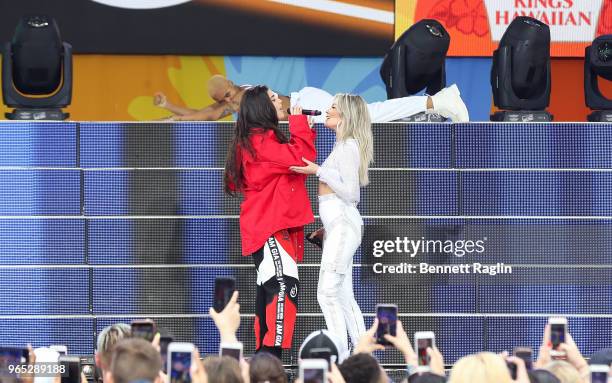 Recording artists Lauren Jauregui and Halsey perform during ABC's "Good Morning America" at Rumsey Playfield, Central Park on June 1, 2018 in New...