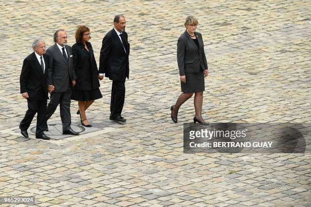 Late French industrialist-turned-politician Serge Dassault's children Laurent Dassault, Olivier Dassault, Marie-Hélène Habert-Dassault and Thierry...
