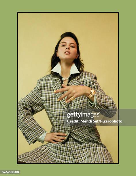 Model Isis Bataglia poses at a fashion shoot for Madame Figaro on October 11, 2017 in Paris, France. Necklace and ring by Boucheron, watch by Rolex....