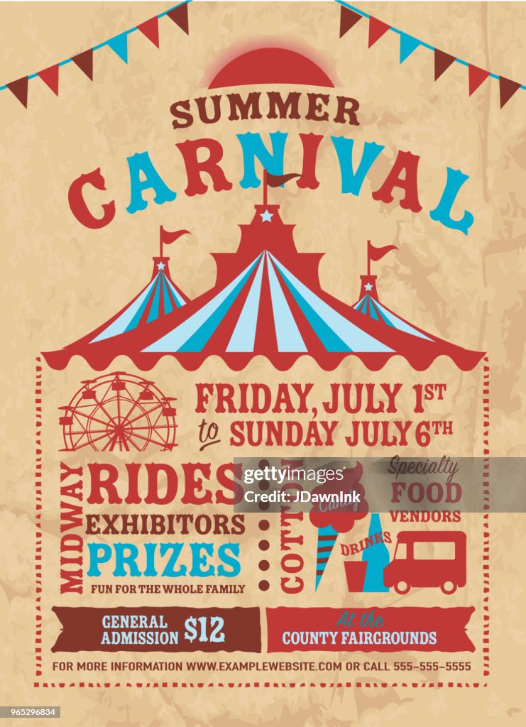 Plantilla de diseño de cartel de carnaval de verano colorido