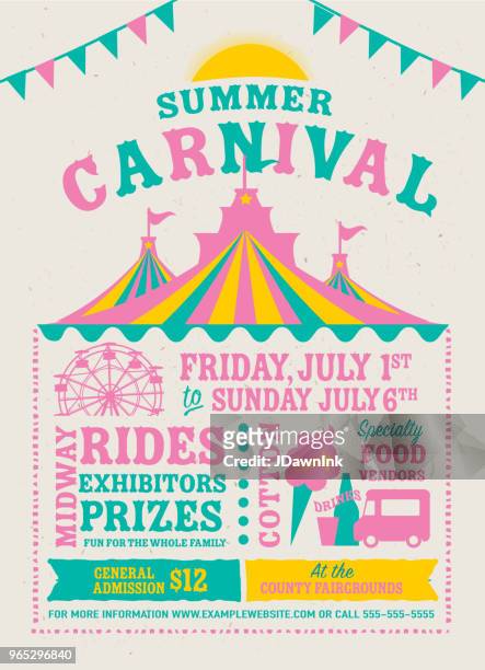 colorful summer carnival poster design template - midway stock illustrations