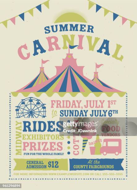 bunte sommer-karneval-poster-design-vorlage - circus poster stock-grafiken, -clipart, -cartoons und -symbole