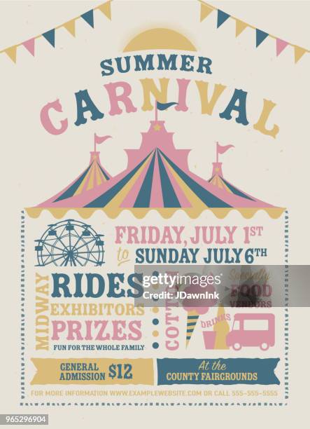 colorful summer carnival poster design template - candy floss stock illustrations