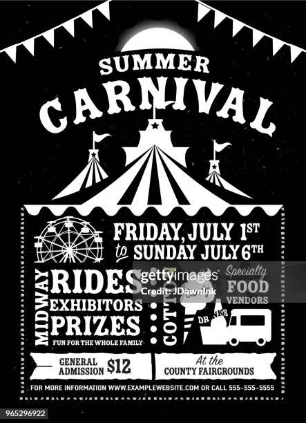 colorful summer carnival poster design template - midway stock illustrations