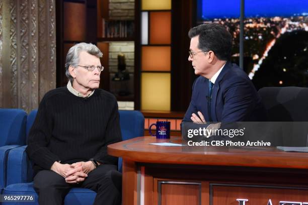 The Late Show with Stephen Colbert and Stephen King during Wednesday's May 23, 2018 show.