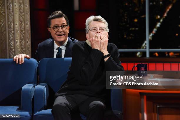 The Late Show with Stephen Colbert and Stephen King during Wednesday's May 23, 2018 show.