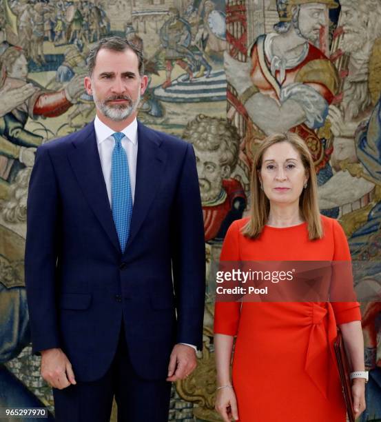 King Felipe VI of Spain receives the President of the Congress of Deputies, Ana Pastor, to communicate the result of the motion of censure against...