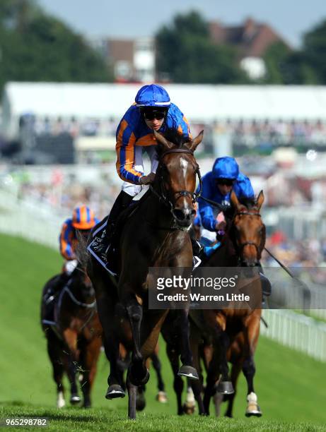 Donnacha O'Brien riding Forever Together wins the Investec Oaks during Ladies Day of the Investec Derby Festival at Epsom Downs on June 1, 2018 in...