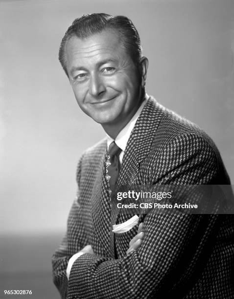 Portrait of actor Robert Young. He portrays family head Jim Anderson in the CBS television series Father Knows Best. July 26, 1954. Los Angeles, CA.