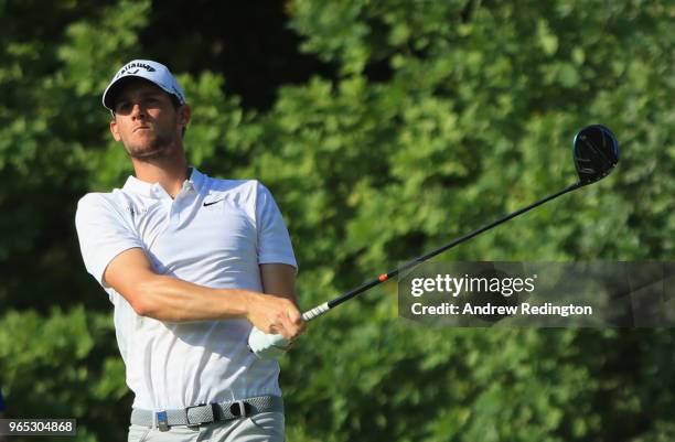 Thomas Pieters of Belgium tees off on the 17th hole during day two of the Italian Open at Gardagolf CC on June 1, 2018 in Brescia, Italy.