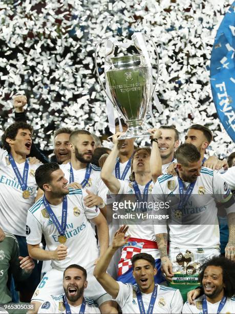 Jesus Vallejo of Real Madrid, Karim Benzema of Real Madrid, Raphael Varane of Real Madrid, Gareth Bale of Real Madrid, Luka Modric of Real Madrid...