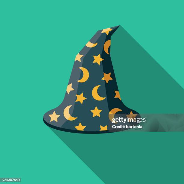 wizard's hat flat design fantasy icon - wizard stock illustrations