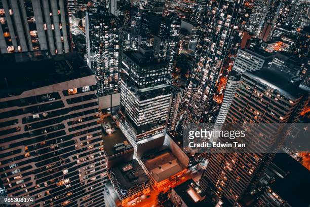 top view of melbourne cbd at night - melbourne australia stock pictures, royalty-free photos & images
