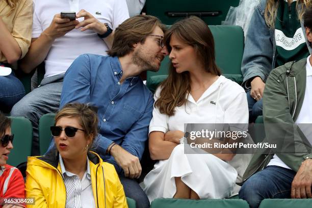 Tv host Ophelie Meunier and her husband Mathieu Vergne attend the 2018 French Open - Day Six at Roland Garros on June 1, 2018 in Paris, France.