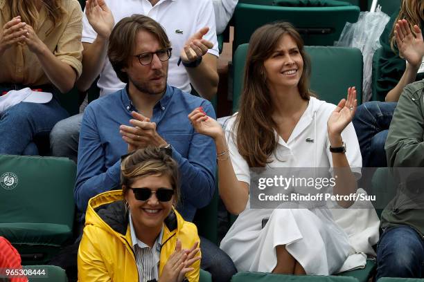 Tv host Ophelie Meunier and her husband Mathieu Vergne attend the 2018 French Open - Day Six at Roland Garros on June 1, 2018 in Paris, France.