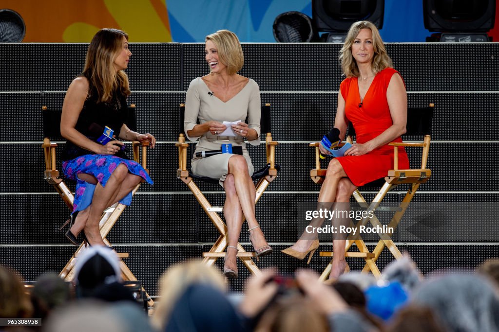 Ginger Zee, Amy Robach and Lara Spencer on stage as Halsey performs