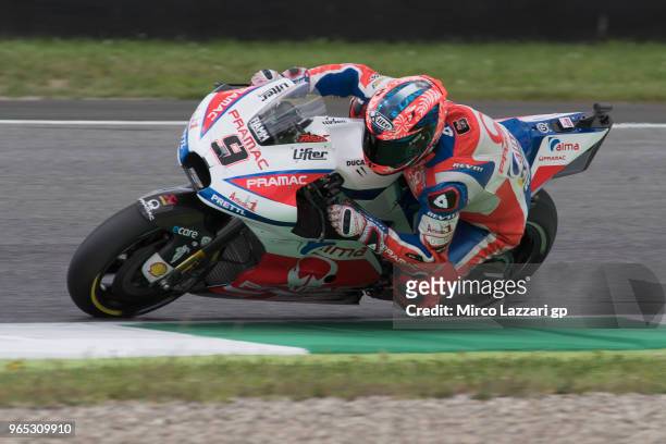 Danilo Petrucci of Italy and Pramac Racing rounds the bend during the MotoGp of Italy - Free Practice at Mugello Circuit on June 1, 2018 in...