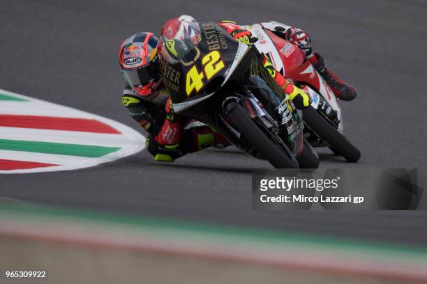 Marcos Ramirez of Spain and Bester Capital Dubai leads the field during the MotoGp of Italy - Free Practice at Mugello Circuit on June 1, 2018 in...