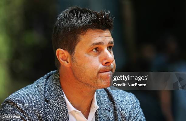 Mauricio Pochettino, candidate to replace Zinedine Zidane as coach of Real Madrid, in the presentation of his book A New World, on June 1 2018 in...