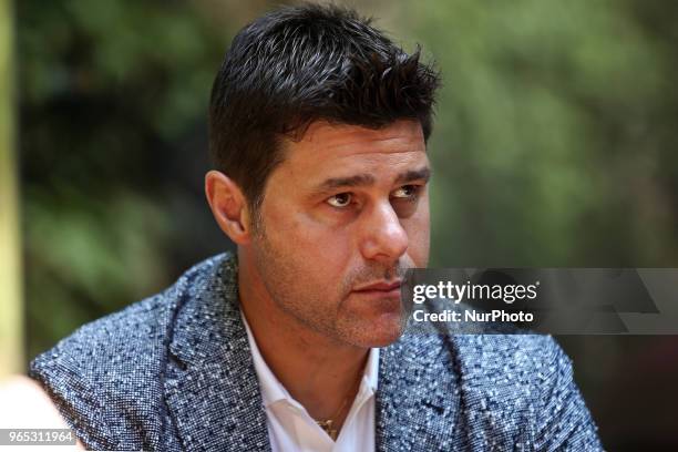 Mauricio Pochettino, candidate to replace Zinedine Zidane as coach of Real Madrid, in the presentation of his book A New World, on June 1 2018 in...