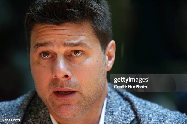 Mauricio Pochettino, candidate to replace Zinedine Zidane as coach of Real Madrid, in the presentation of his book A New World, on June 1 2018 in...