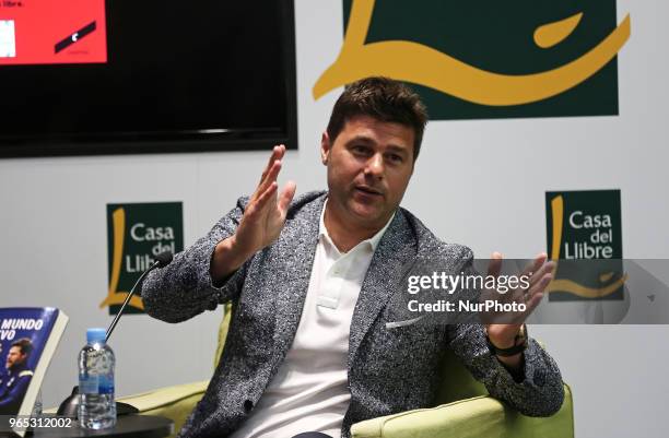 Mauricio Pochettino, candidate to replace Zinedine Zidane as coach of Real Madrid, in the presentation of his book A New World, on June 1 2018 in...