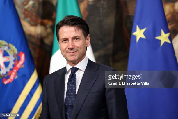 Italy's Prime Minister Giuseppe Conte attends the first session of the council of ministers at Palazzo Chigi on June 1, 2018 in Rome, Italy. Law...