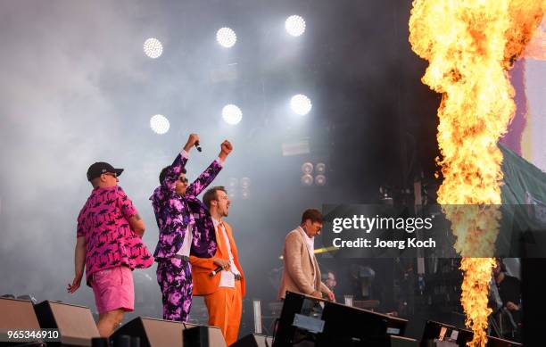 Berlin Hip-Hop-Band 'Trailerpark' perform at Rock im Park 2018 festival at Zeppelinfeld on June 1, 2018 in Nuremberg, Germany.