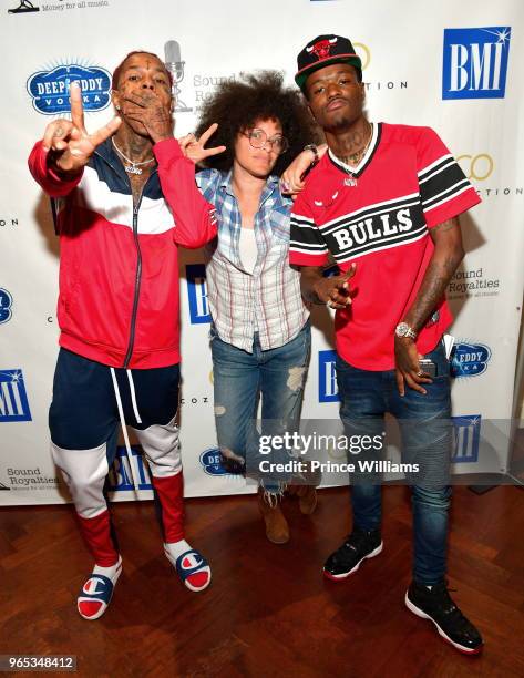 Kyyngg, Mali Hunter and DC Young Fly attend 2018 BMI KNow Them Now Experience at Buckhead Theatre on May 31, 2018 in Atlanta, Georgia.