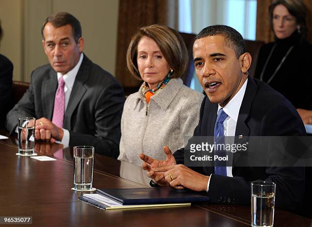 President Barack Obama speaks before a bipartisan meeting with congressional leaders for a discussion about jobs and the economy as House Republican...