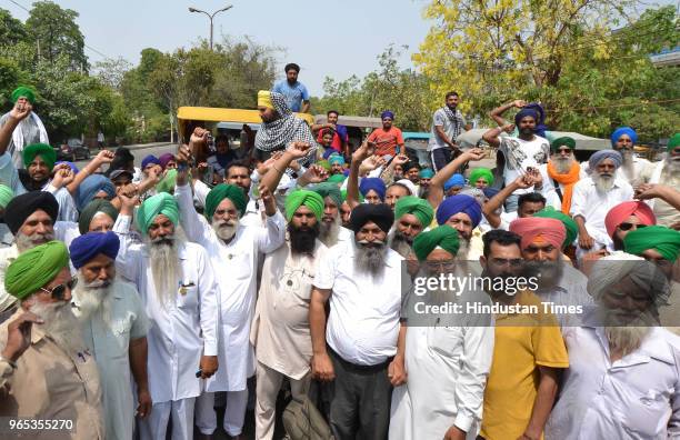 Members of Bharti Kissan union protesting against dieselprice hike on June 1, 2018 in Jalandhar, India. Farmers unions across eight states launched a...