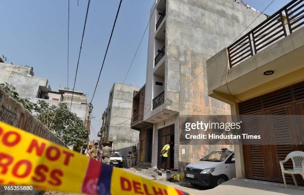 View of the flat where three African nationals were found dead at Mohan Garden of Uttam Nagar area on June 1, 2018 in New Delhi, India. According to...