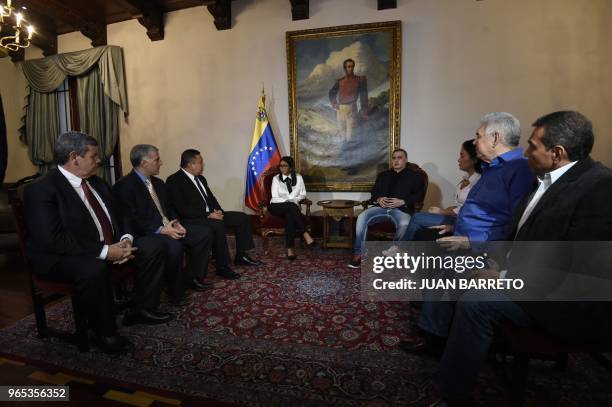 The president of the Venezuelan Constituent Assembly, Delcy Rodriguez holds a meeting with opposition governors at the Foreign Ministry in Caracas,...