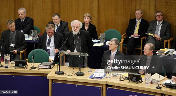 Britain's Archbishop of Canterbury Dr Rowan Williams addresses The General Synod of Church of England during a meeting at Church House in central...