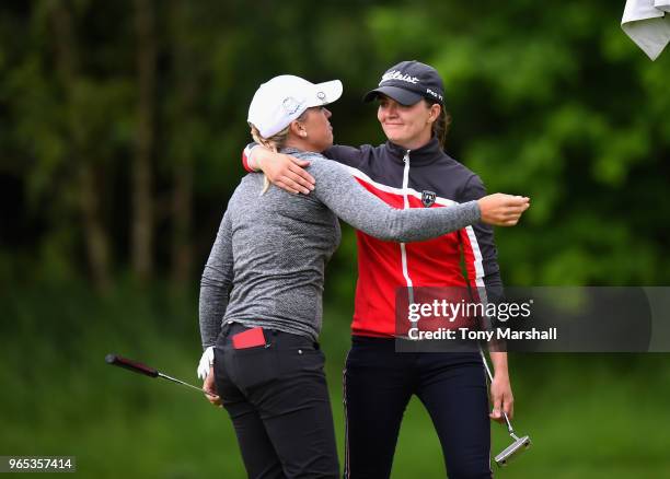 Keely Chiericato of Manston Golf Centre celebrates winning the play off against Heather MacRae of Elite Golf Academy during the Titleist and FootJoy...