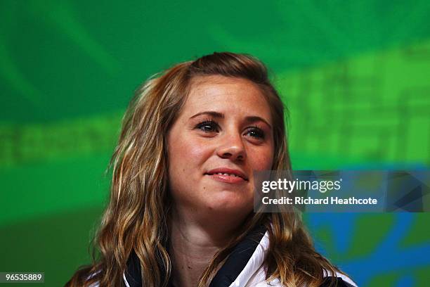 Megan Sweeney attends the United States Olympic Committee Luge Singles Press Conference at the Whistler Media Centre on February 9, 2010 in...