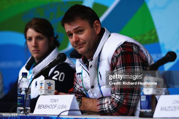 Erin Hamlin and Tony Benshoof attend the United States Olympic Committee Luge Singles Press Conference at the Whistler Media Centre on February 9,...