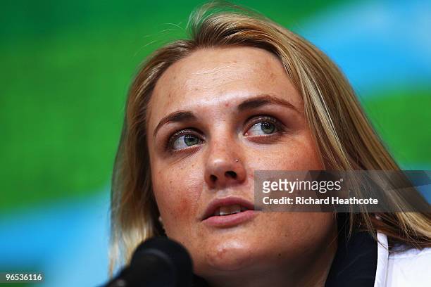 Julia Clukey attends the United States Olympic Committee Luge Singles Press Conference at the Whistler Media Centre on February 9, 2010 in Vancouver,...